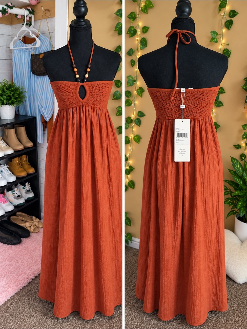 Ripe Maternity Evie Crochet Dress Amber NWT